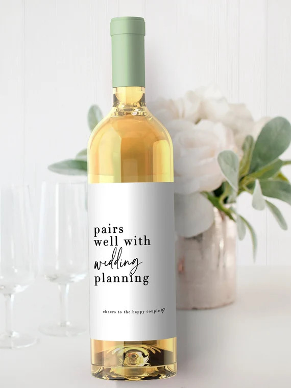 Pairs well with Wedding Planning, Wedding Wine Bottle Label, Wedding Planning Gift, Engagement Gi... | Etsy (US)
