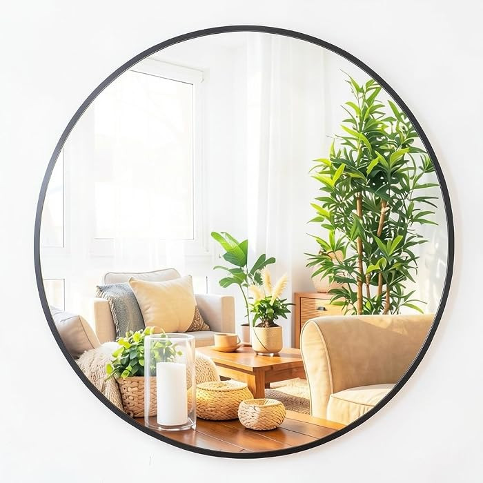 36 Inch Large Round Mirror, Metal Frame Wall Mirror Mounted Black Circle Mirrors, Vanity Mirror M... | Amazon (US)