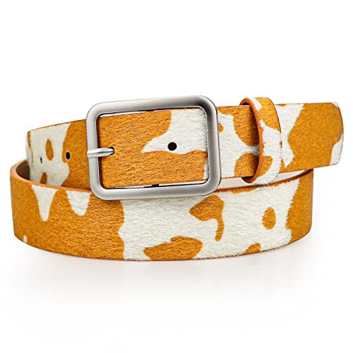 FERCAISH Milk Cow Pattern Belt, Fashion PU Leather Ladies Belt Animal Print Leather Belt Faux Leather Waist Belts for Jeans Pants Dresses | Amazon (US)