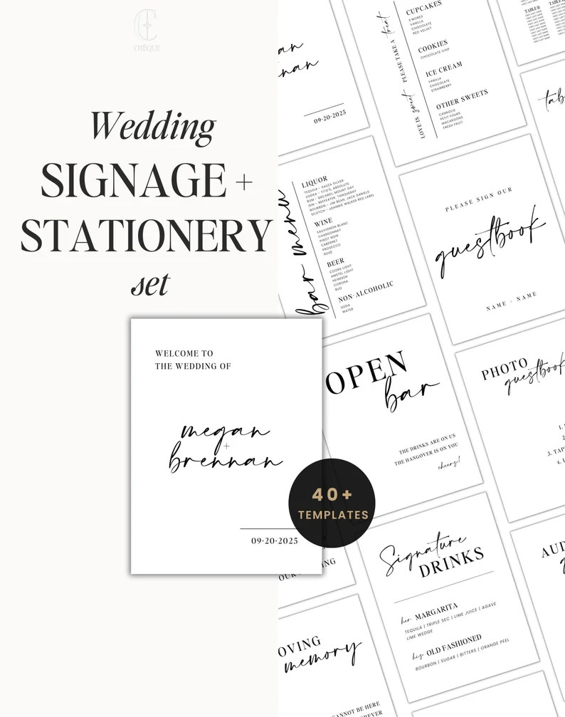 The Wedding Signage Stationery Set Modern Wedding Invitations Minimalist Wedding Signs 40 Editabl... | Etsy (US)