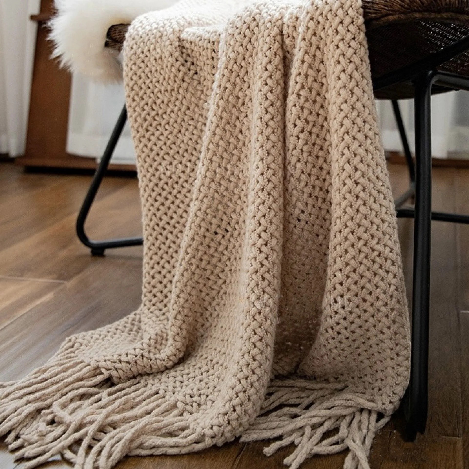 Wehilion Knitted Throw Blanket with Tassels Bubble Textured Lightweight Throws for Couch Cover Ho... | Walmart (US)