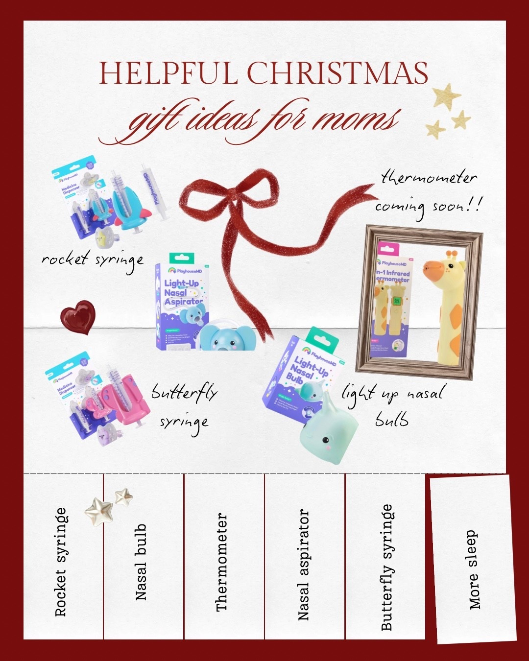 PlayhouseMD has the cutest syringes (hello butterflies 🦋) + the light up nasal bulb we all needed 🙌 And their new thermometer is coming soon! Great for all ages. 

#LTKGiftGuide #LTKBaby #LTKKids