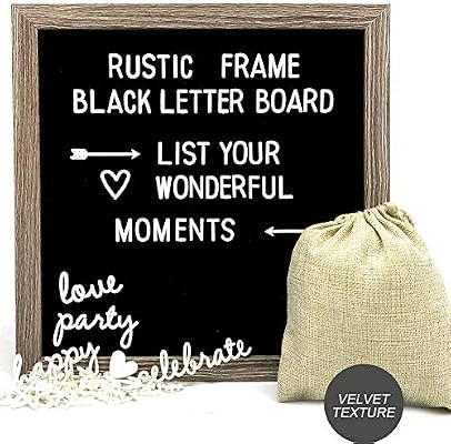Muga Black Felt Letter Board with 539 Letters 12x12 inches, Block Stand, Rustic Frame, 2 Letter B... | Amazon (US)