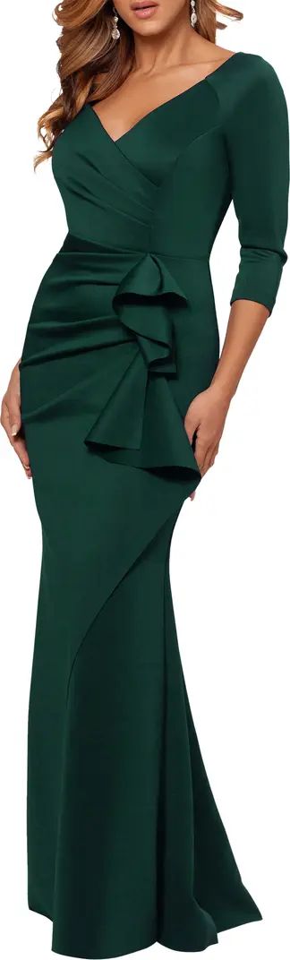Ruched Scuba Ruffle Gown | Nordstrom