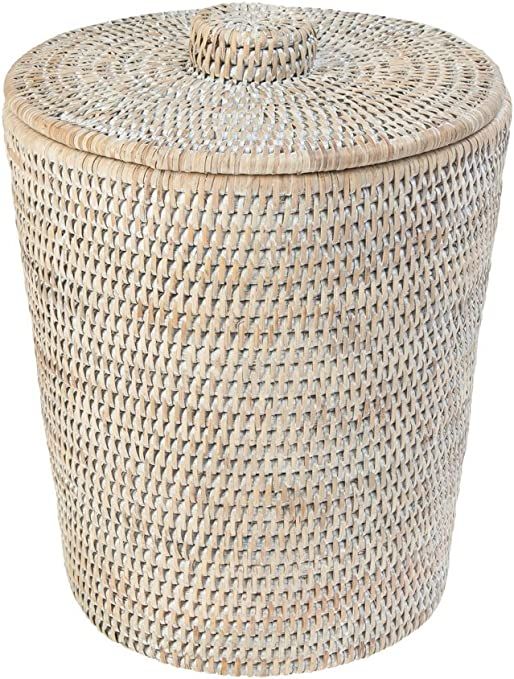 KOUBOO La Jolla Rattan Round Waste Basket with Plastic Insert & Lid, White Wash | Amazon (US)