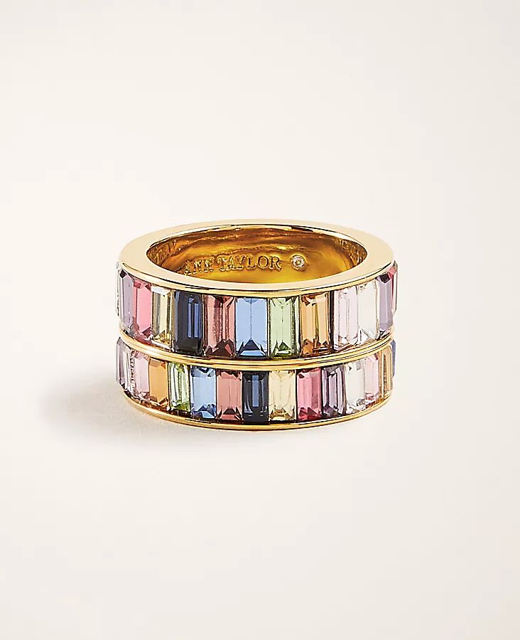 >Rainbow Baguette Crystal Ring Set | Ann Taylor (US)