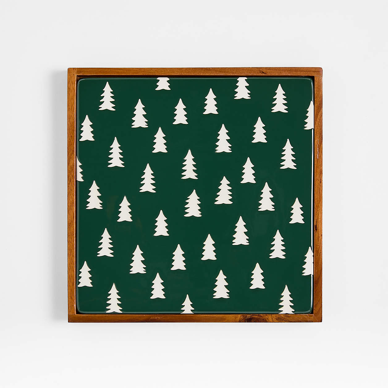 Green Trees Stoneware with Acacia Wood Trivet + Reviews | Crate & Barrel | Crate & Barrel