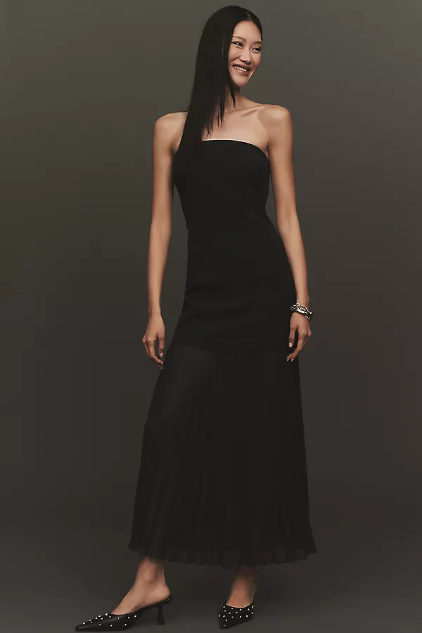 By Anthropologie Strapless Twofer Pleated Midi Dress | Anthropologie (US)