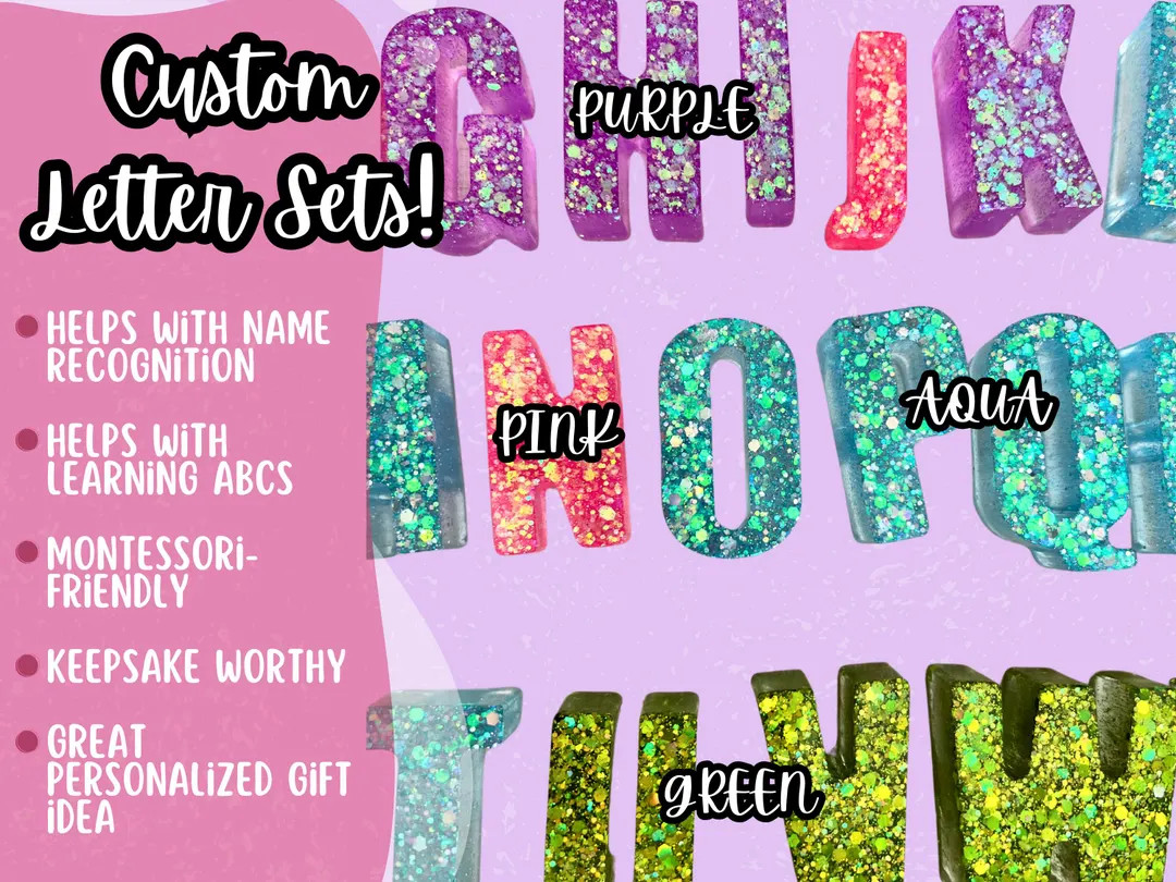 Personalized Resin Letter Custom Name Set Customizable Educational Gift Glitter Alphabet Learning... | Etsy (US)