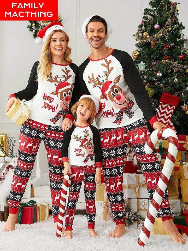 Trends2pcs Young Boy Christmas Pajama Sets, Reindeer Fair Isle Print Long Sleeve Tops And Bottoms... | SHEIN