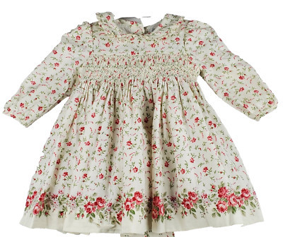 Ralph Lauren  Girls Dress 9 M Red Green Floral Garden Lined Long Sleeves Cottage  | eBay | eBay US