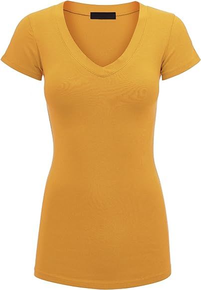 Lock and Love Women's Basic Slim Fitted Short Sleeve Casual V Neck Cotton T Shirt | Amazon (CA)