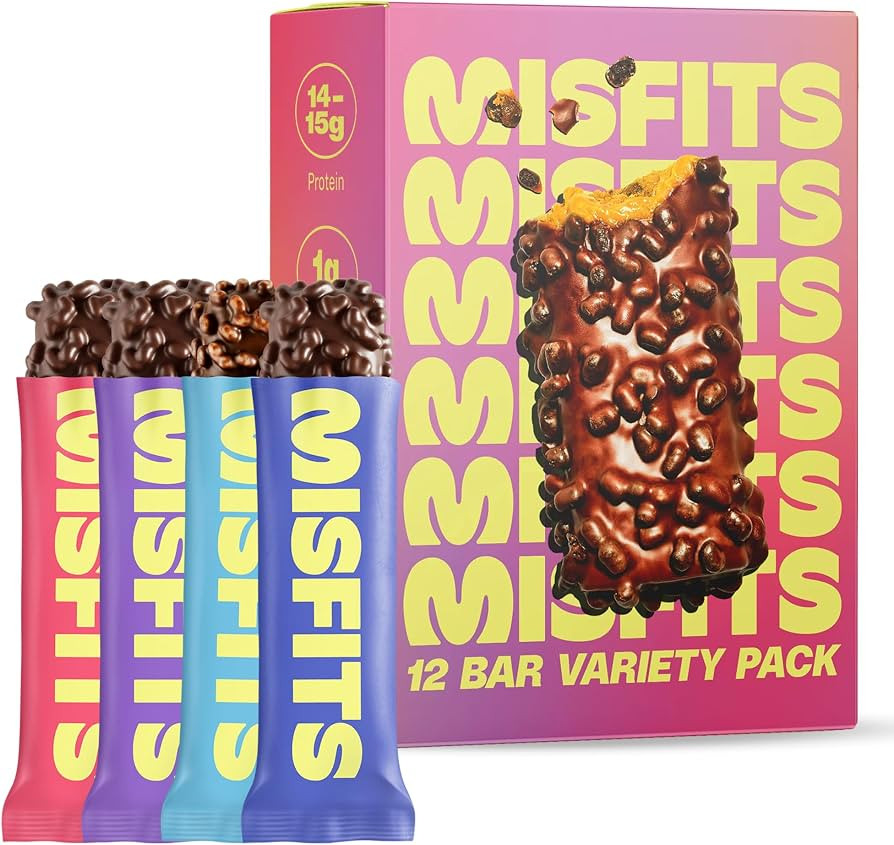 Misfits Protein Bar Variety Pack | Nutrition Bars - 14-15g Protein, 1g Sugar, Plant-based, Low Ca... | Amazon (US)