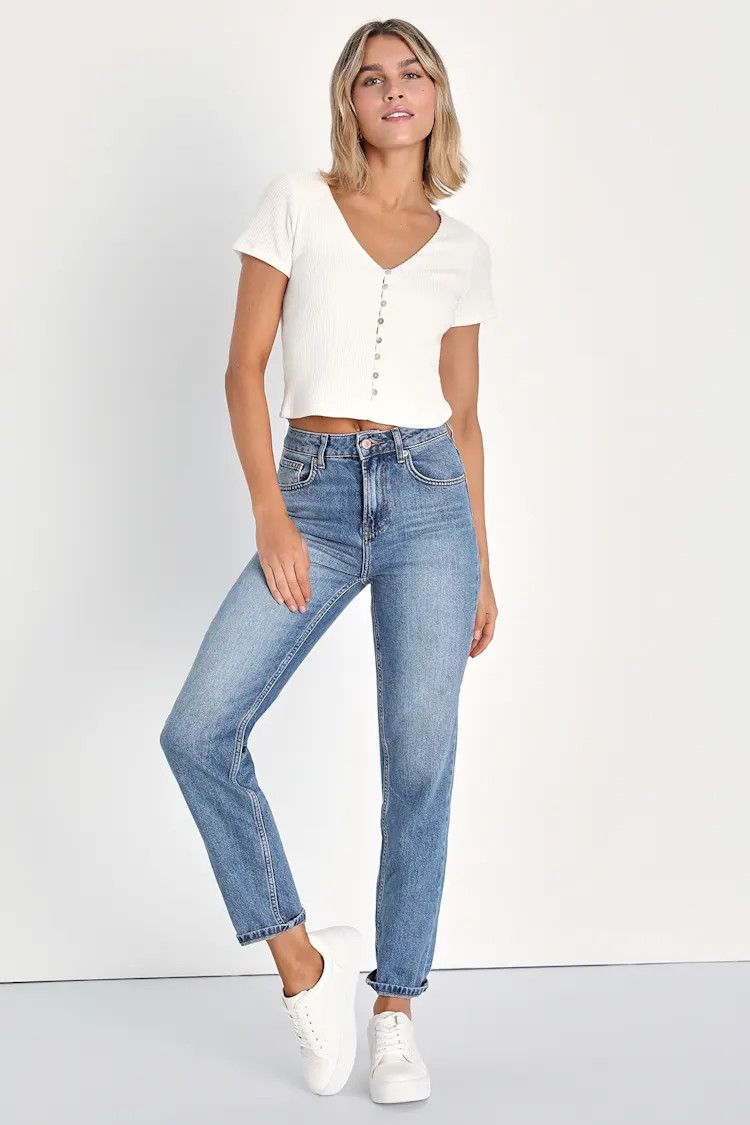 My Everyday Best Ivory Ribbed Short Sleeve Button-Front Top | Lulus