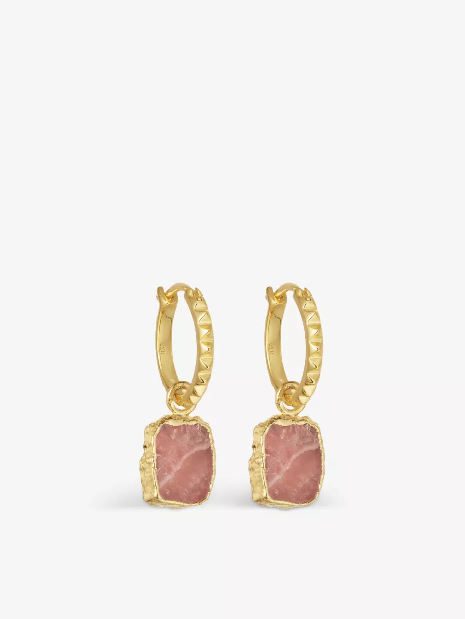 Pyramid mini18ct yellow gold-plated vermeil sterling-silver and rhodochrosite hoop earrings | Selfridges