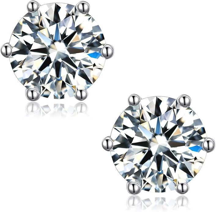 Moissanite Stud Earrings for Women,0.6-4ct 18K White Gold Plated Silver Friction Back and Post fo... | Amazon (US)