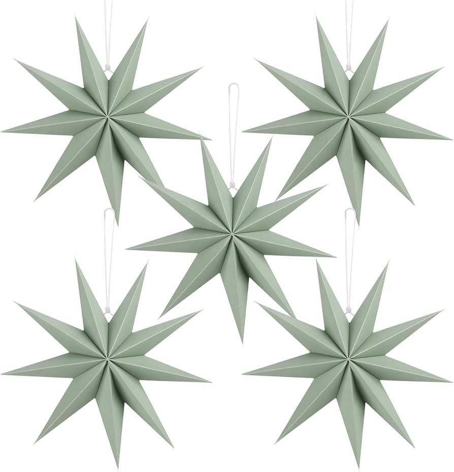 12 Inches 5 PCS Sage Green Paper Star Lanterns Christmas Party Decorations Hanging Stars Christma... | Amazon (US)