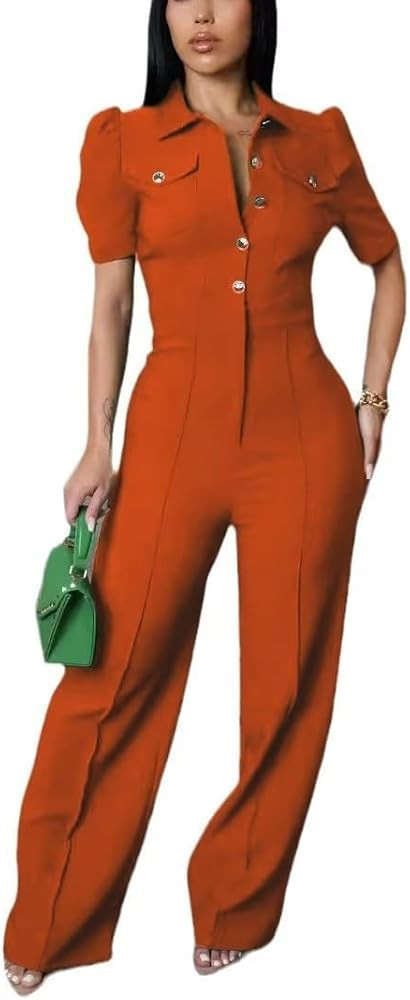 Women's fashionable, sexy, elegant, high waisted, wide leg pants, club business party button jump... | Amazon (US)