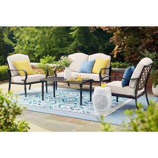 This item: Laurel Oaks 4-Piece Black Steel Outdoor Patio Conversation Seating Set with CushionGua... | The Home Depot