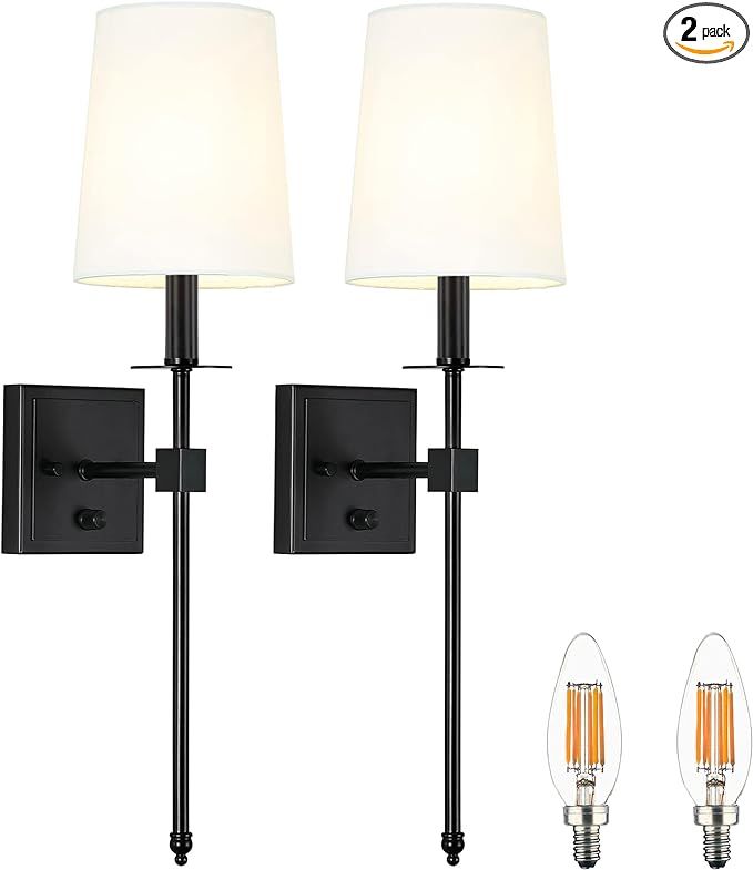 Untrammelife Black Wall Sconces Set of Two, Farmhouse Sconces Wall Lighting with Dimmer ON/Off Sw... | Amazon (US)