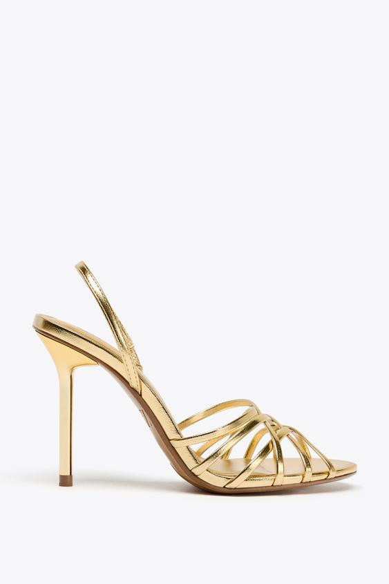 METALLIC EFFECT HEELED SANDALS | Zara US