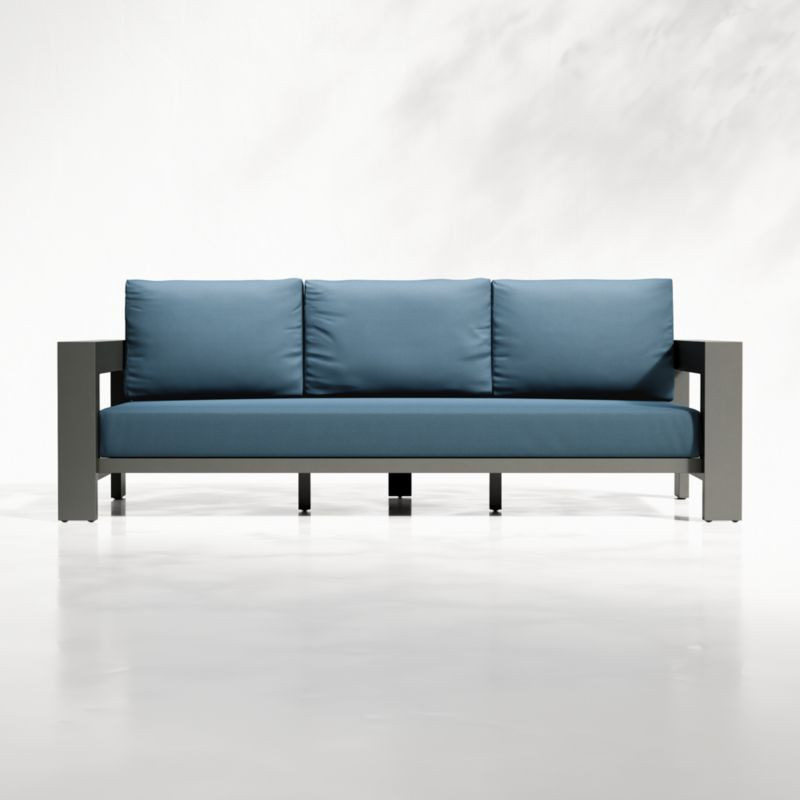 Walker Outdoor Metal Sofa with Sapphire Sunbrella Cushions | Crate and Barrel | Crate & Barrel