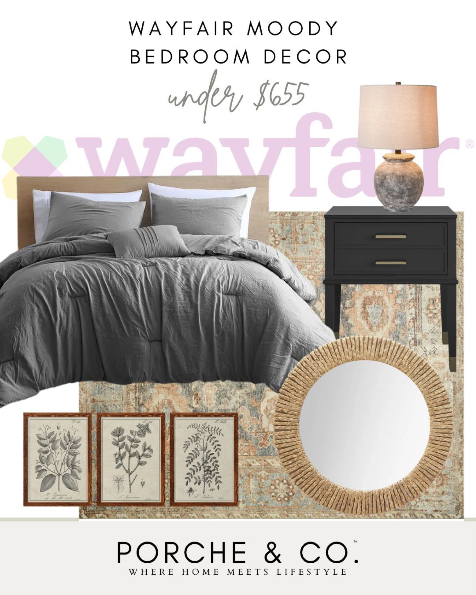 Wayfair moody bedroom decor, Wayfair styling, Wayfair decor, moody bedroom
#visionboard #moodboard #porcheandco

#LTKsalealert #LTKstyletip #LTKhome