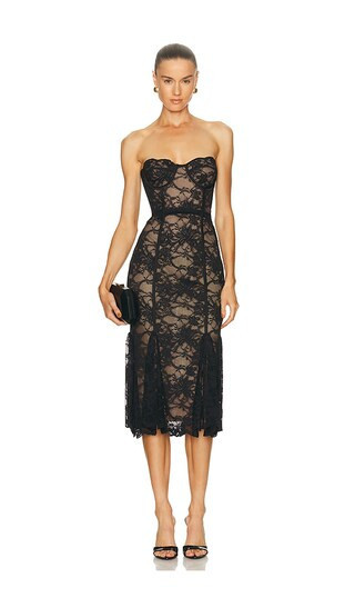 LOBA Lucienne Lace Midi Dress in Black. - size L | Revolve Clothing (Global)