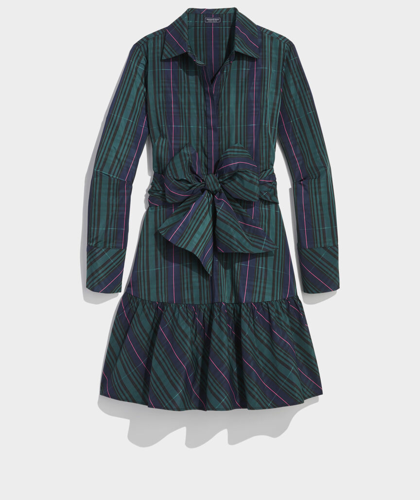 Taffeta Tie-Waist Shirtdress | Holiday Photos Dress | Christmas Party Dress | Plaid Dress | vineyard vines