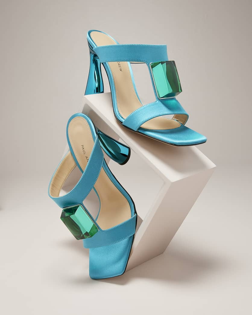 Satin Jewel T-Strap Mule Sandals | Neiman Marcus