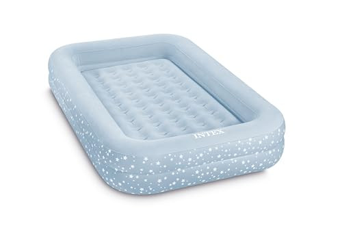 Intex 66810FL Inflatable Kidz Travel Bed Set, Includes Hand Pump and Carry Bag, Removable Mattress, Quick Inflation, Indoor Use, 42in x 66in x 10in, Blue with Star Print Frame | Amazon (US)