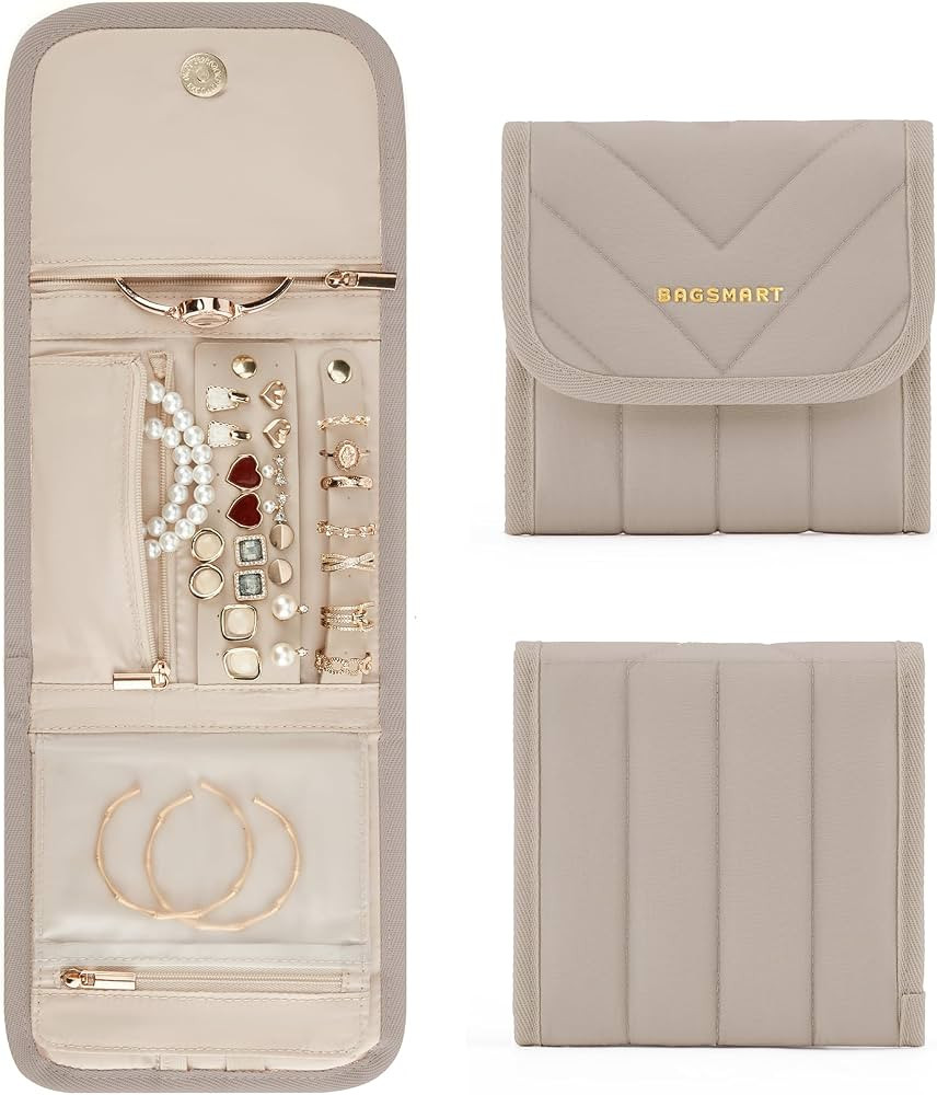 BAGSMART Travel Jewelry Organizer Case, Foldable Jewelry Roll for Necklaces, Earrings, Journey-Ri... | Amazon (US)