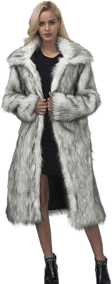 RomanticDesign Women's Long Lapel Faux fur Jacket Shaggy Coat Warm Outerwear Cardigan | Amazon (US)