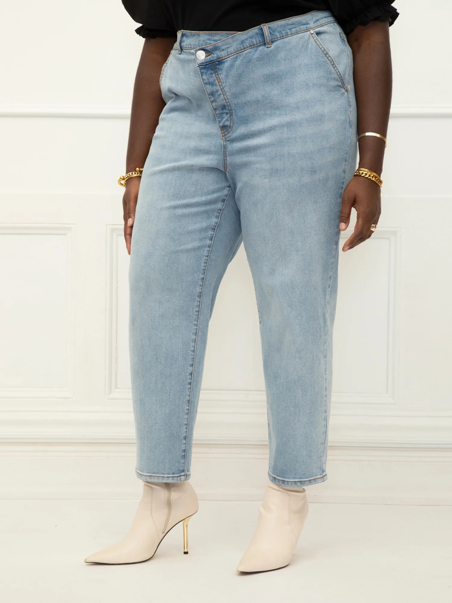 ELOQUII Elements Women's Plus Size Overlap Waist Jeans | Walmart (US)