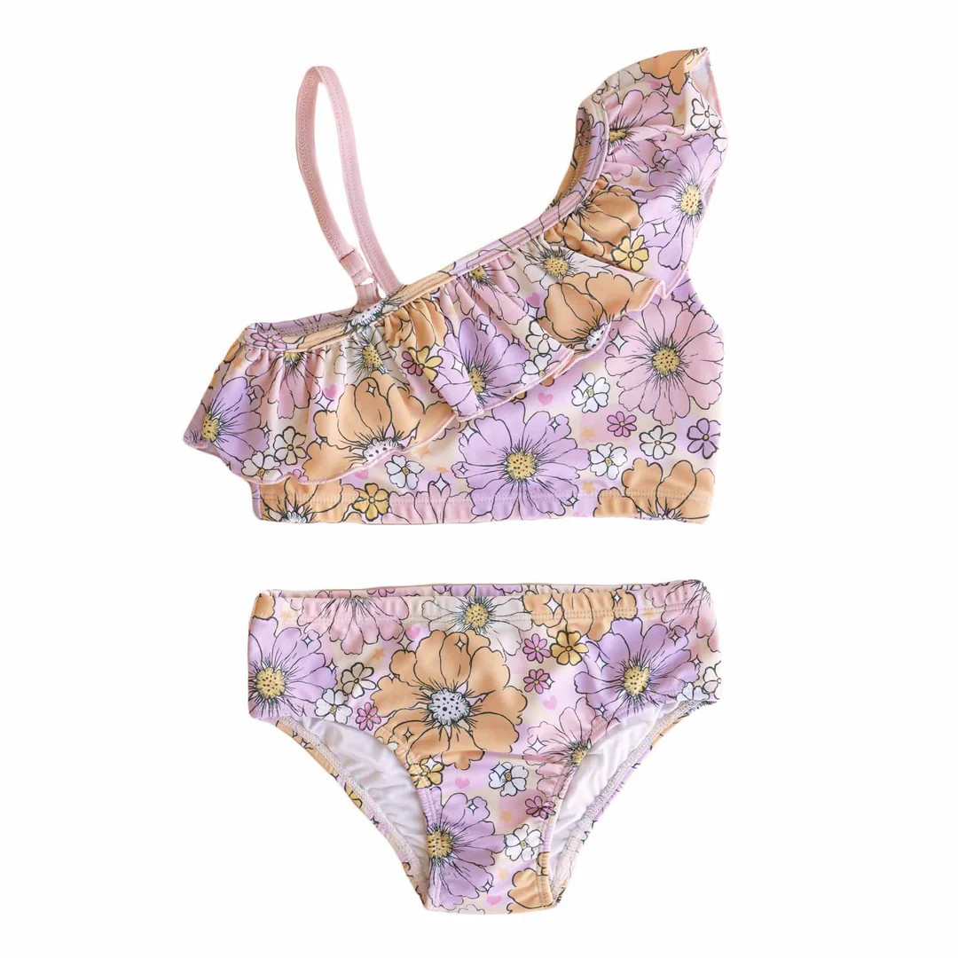 One Shoulder Ruffle Bikini | Disco Daisies | Caden Lane
