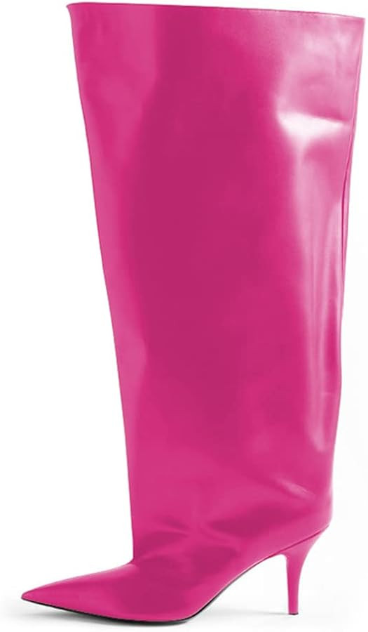 THESHY Women's Pointed Toe High Stiletto Knee High Boots Leather Thigh High Boot Slip on Sexy Fas... | Amazon (US)