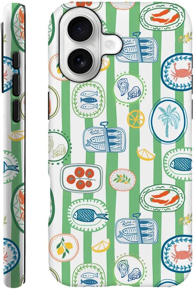 Compatible with iPhone 17,Durable & Shockproof Phone Case Cover Design - Green Collage Fish Sardi... | Amazon (US)