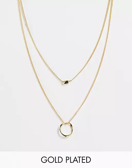 ASOS DESIGN 14k gold plated multirow necklace with twisted nugget bead and hoop | ASOS (Global)