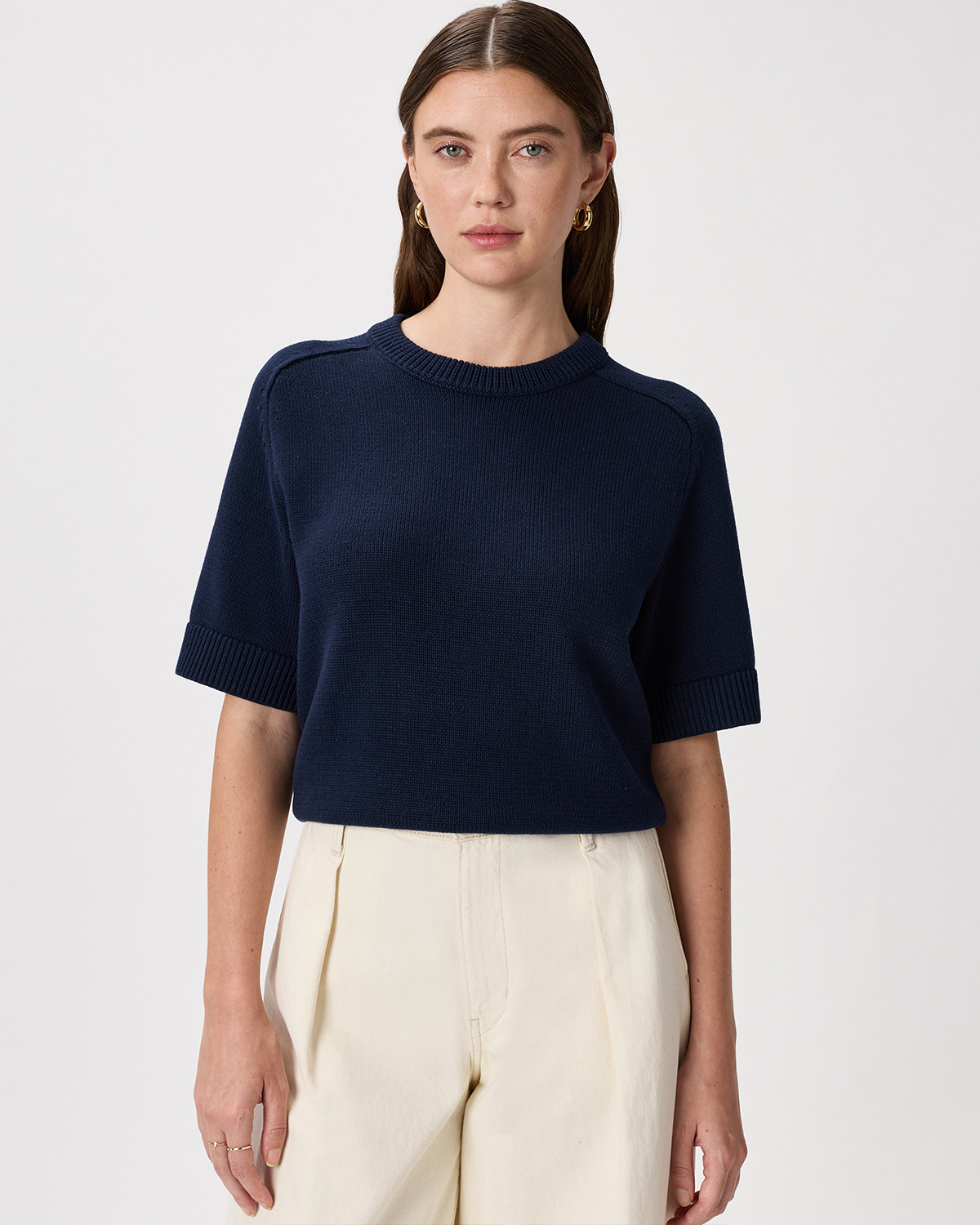 Quince | Women's Sweater T-Shirt in Speckled Beige, Size XL, Organic Cotton | Quince