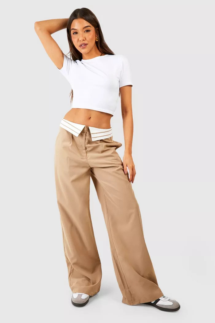 Folded Stripe Waistband Pants | boohoo (US & Canada)