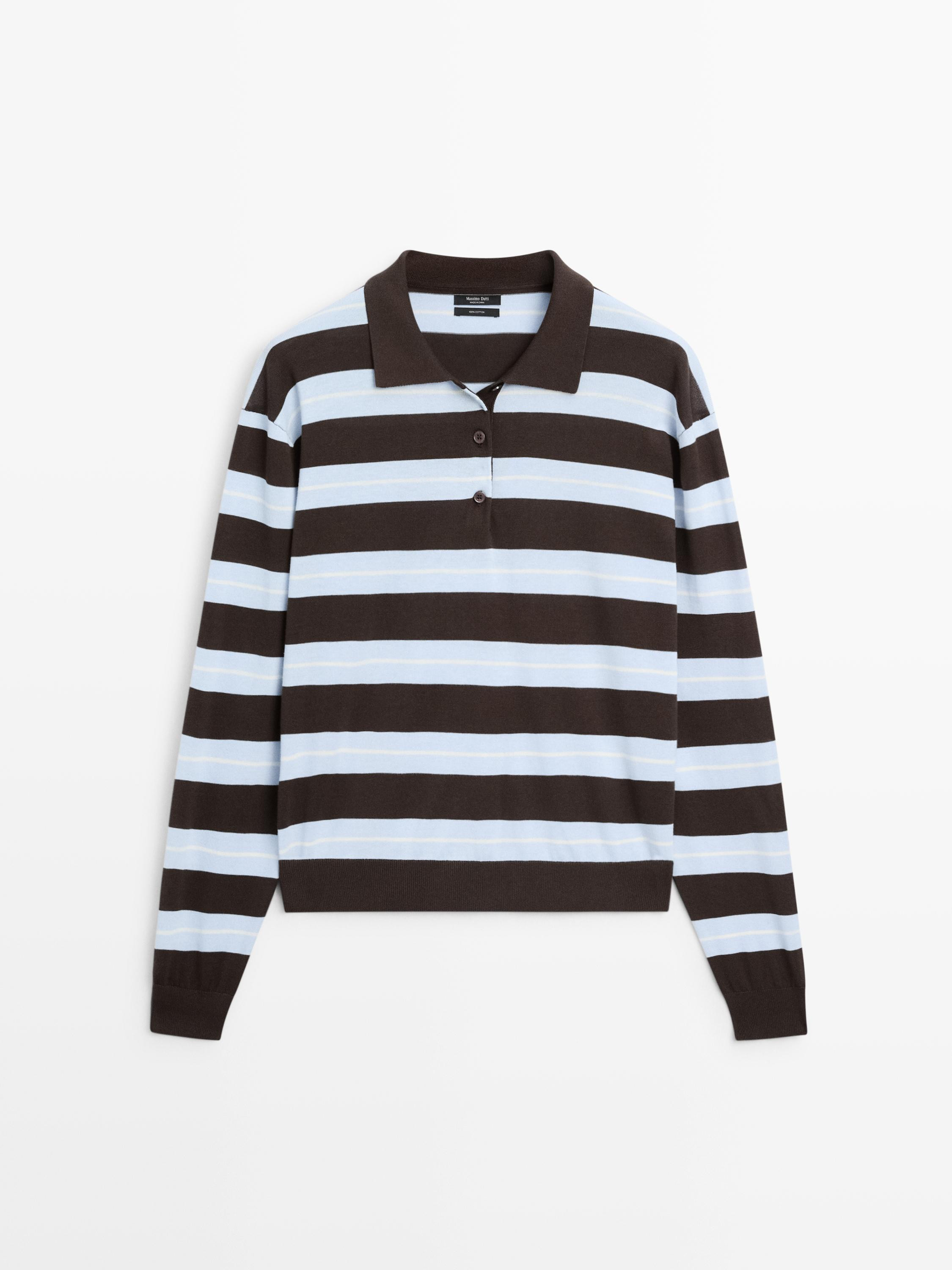 Cotton striped knit polo sweater | Massimo Dutti UK