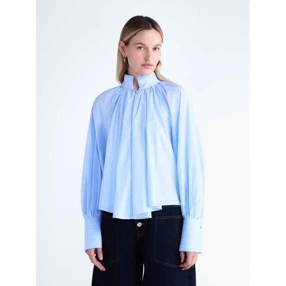Scoop Women's and Women's Plus Flowy Volume Cotton Blouse, Sizes XS-4X | Walmart (US)