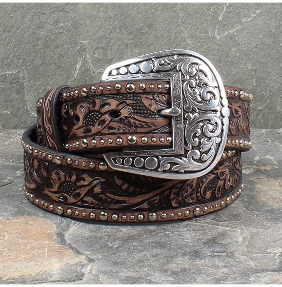 Ariat Brown Floral Studded Belt | Rod's Western Palace/ Country Grace