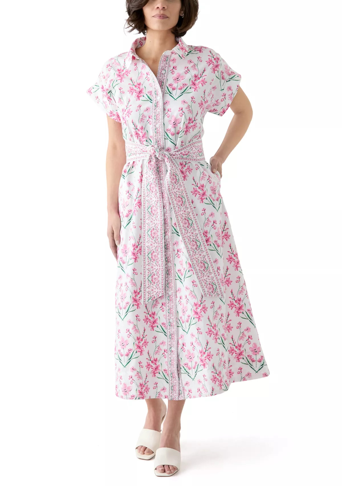 Petite Short Sleeve Dolman Belted Midi Dress | Belk