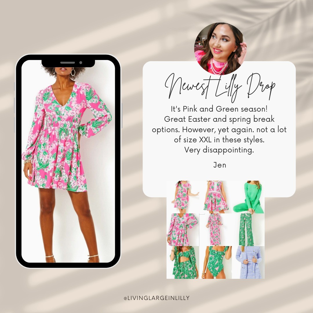 Yet again not many XXL in this release. Only 6 size XXL in this release- The navy/solid Malone- The parigi romper is in a XXL ?! Ok maybe I'll try it now even though it looks like a swim cover up to me- The Elsa- The travel suit set - The Morgann (it fits tight so I don't know XXl is going to help) - Bal Harbour pants There are a lot of other styles I wish came in XXL so it's very disappointing in that aspect. The XXLs always sell out first so go take a look at those styles NOW and get the GWP of the pink jelly bag (same as last year) and beach towel. I myself have an entire closet of beach towels so... I wish it was luggage instead..When is the hardshell luggage coming again?#livinglargeinlilly @lillypulitzer #lillylover #lillylovers #resort365 #spring #plussize #ltkplsusize #ltkmidsize #grandmillennial Shop My LTK - link in Bio or Comment LINK for a DM! p.s. you can SEARCH my LTK for any style to see fit and notes at any time

#LTKmidsize #LTKplussize #LTKwedding