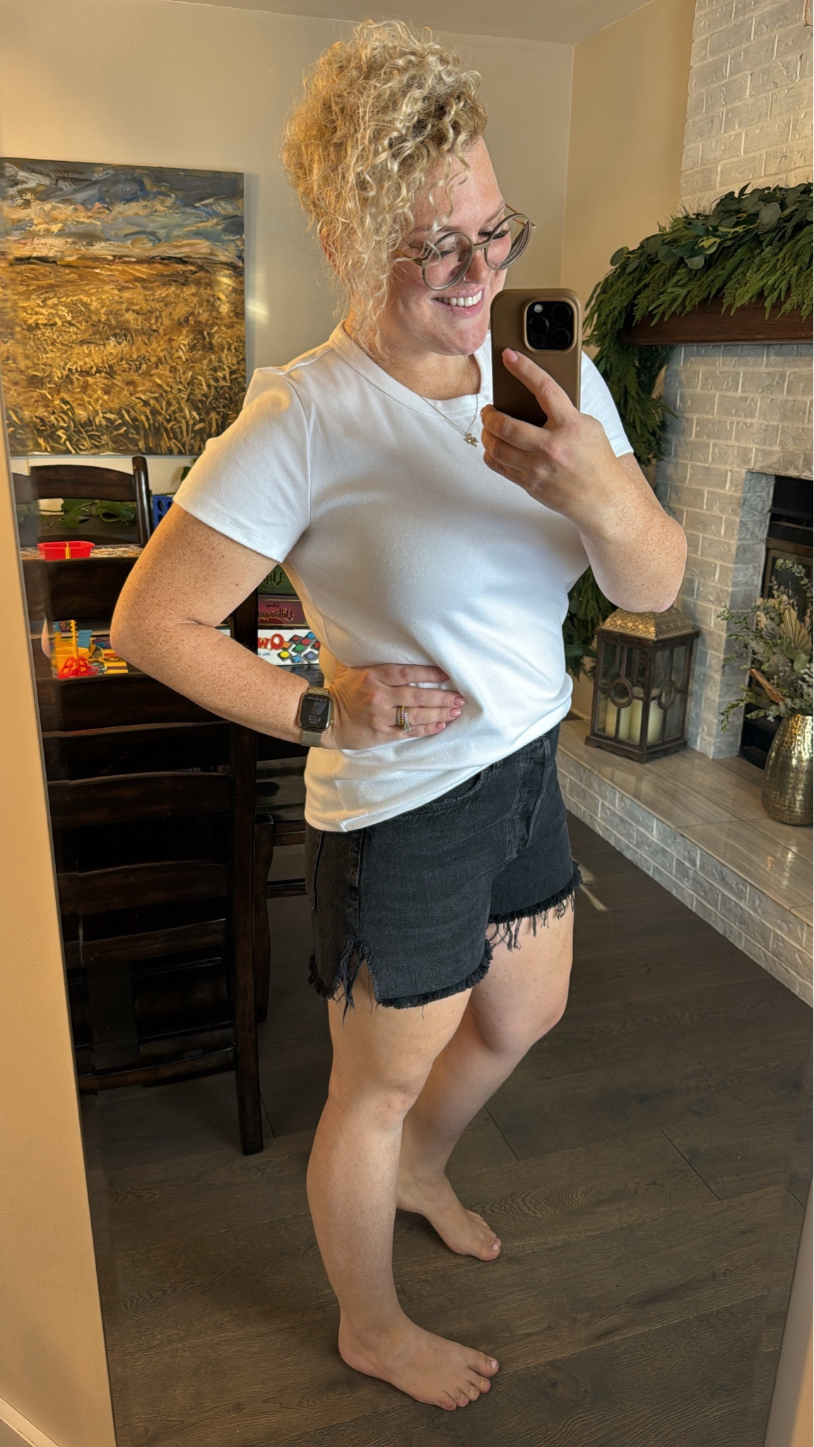 These shorts are SUPER CUTE! They’re the Agolde Dee Shorts. They’ve got a cute unfinished hem and cut outs on either side. First high waisted with a button fly. Also made of no stretch denim, but will stretch and mold to your shape the more you wear them. I’m wearing a size 29. 

Shirt I from Sunday Best. Wearing a large. Nice stretch with long torso. Nice high neckline and long sleeves. This one is made of a thicker material, and would make the perfect winter tshirt! 

#LTKstyletip #LTKmidsize #LTKbeauty