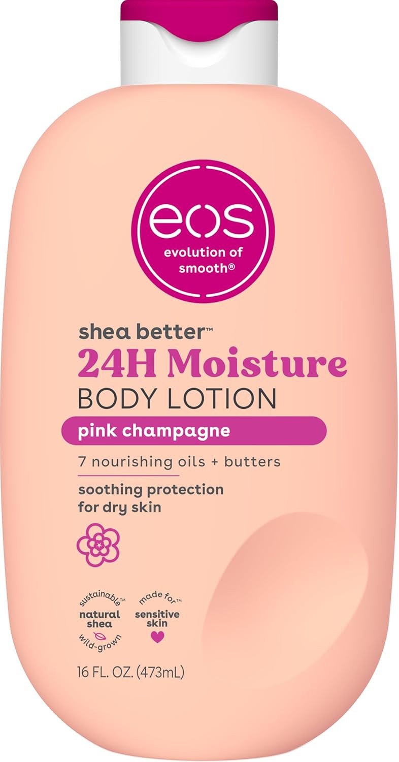 eos Shea Better Body Lotion Pink Champagne, 24-Hour Moisture Skin Care, Lightweight & Non-Greasy, Natural Shea, Vegan, 16 fl oz | Amazon (US)
