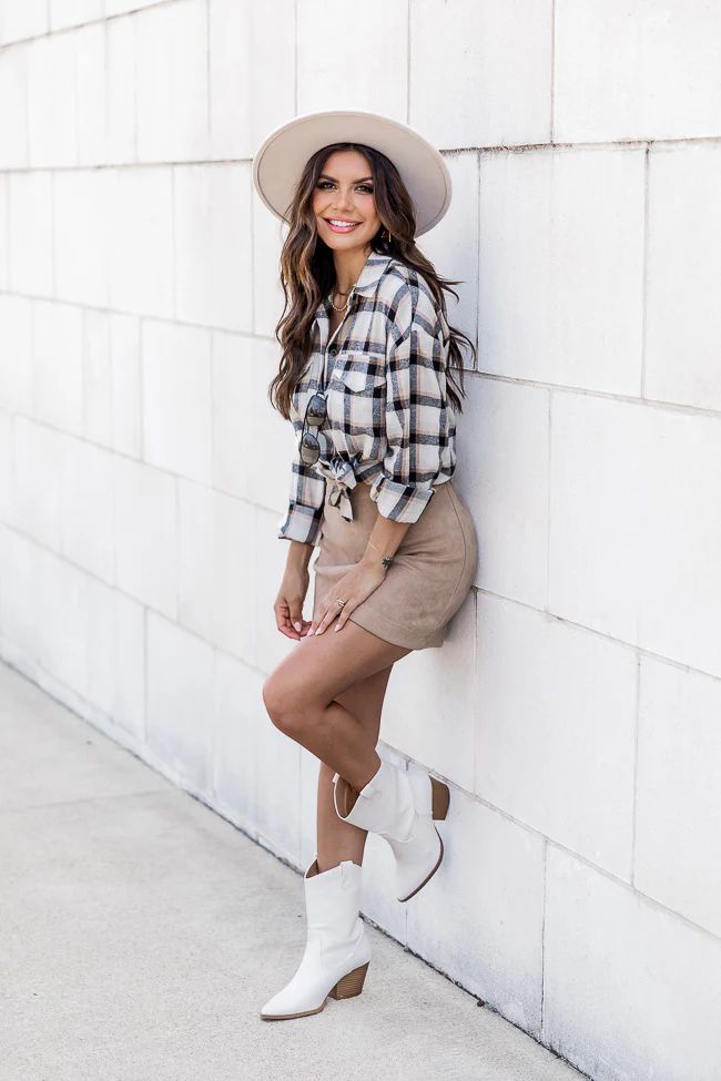 All I Ever Wanted Tan Plaid Button Front Blouse | Pink Lily
