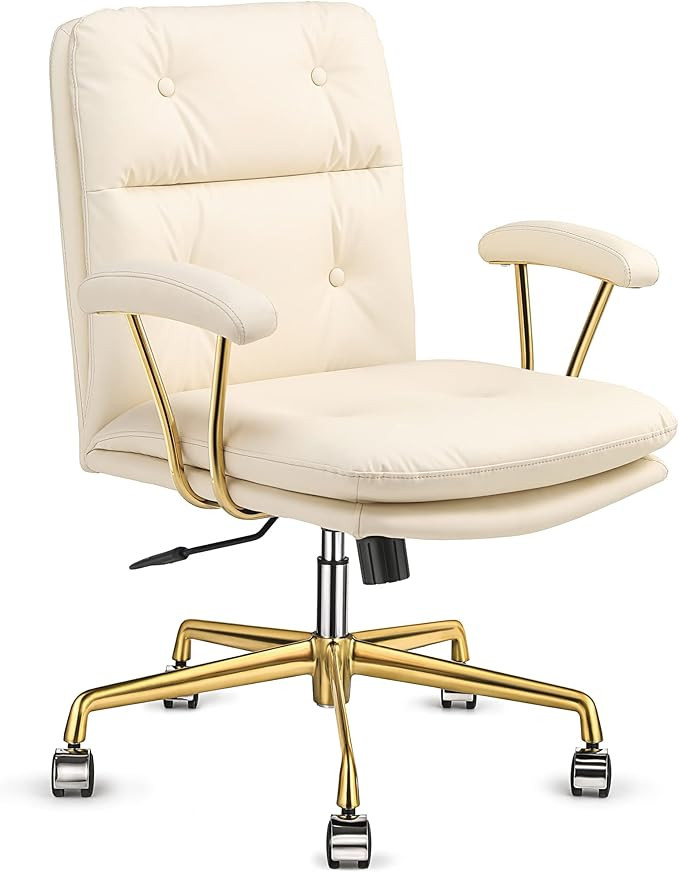 EMIAH Modern PU-Padded Office Desk Chair Ergonomic Computer Desk Chairs with Wheels and Arms Mid-... | Amazon (US)