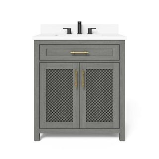 Home Decorators Collection Erinton 30 in. W x 21 in. D Vanity in Antique Grey with Engineered Sto... | The Home Depot